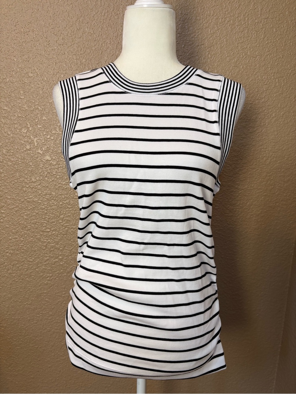 White House Black Market Black and White Striped Sleeveless Tank